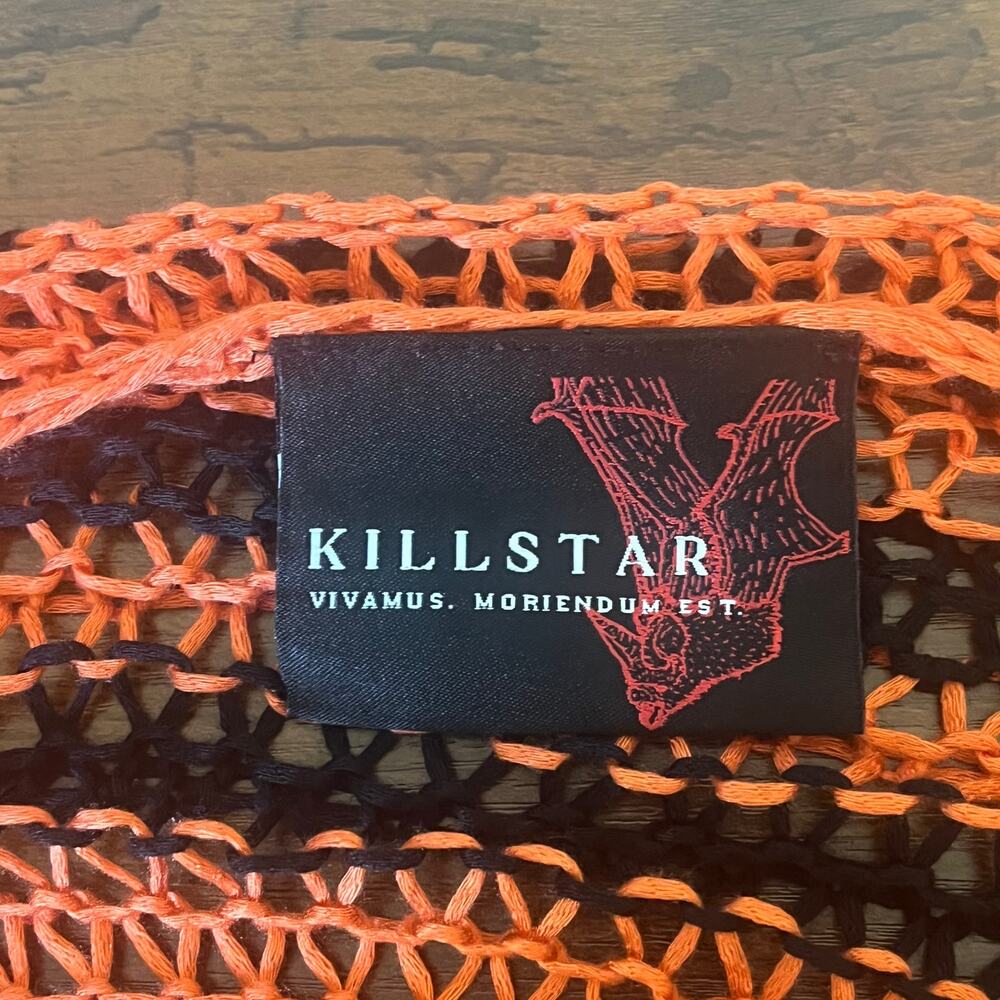 Killstar Orange and Black Open Weave Knit Long Sleeve Sweater Size Large - Picture 8 of 9